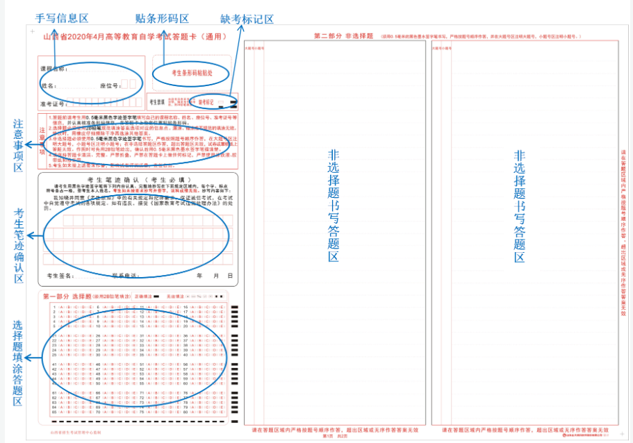 山西省2024年高等教育自學(xué)考試考生答題注意事項(xiàng)