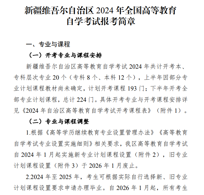 新疆維吾爾自治區(qū)2024年全國高等教育自學(xué)考試報考簡章